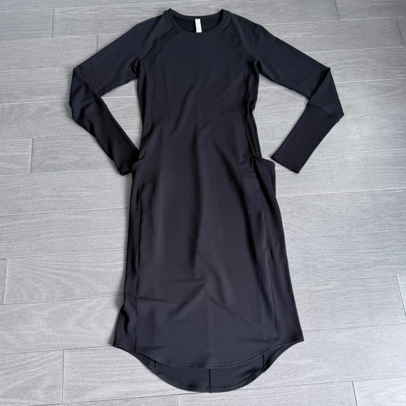 Lululemon Om and On Dress Black L Long Sleeve Midi Sheath Thumbholes Pockets - Picture 14 of 16
